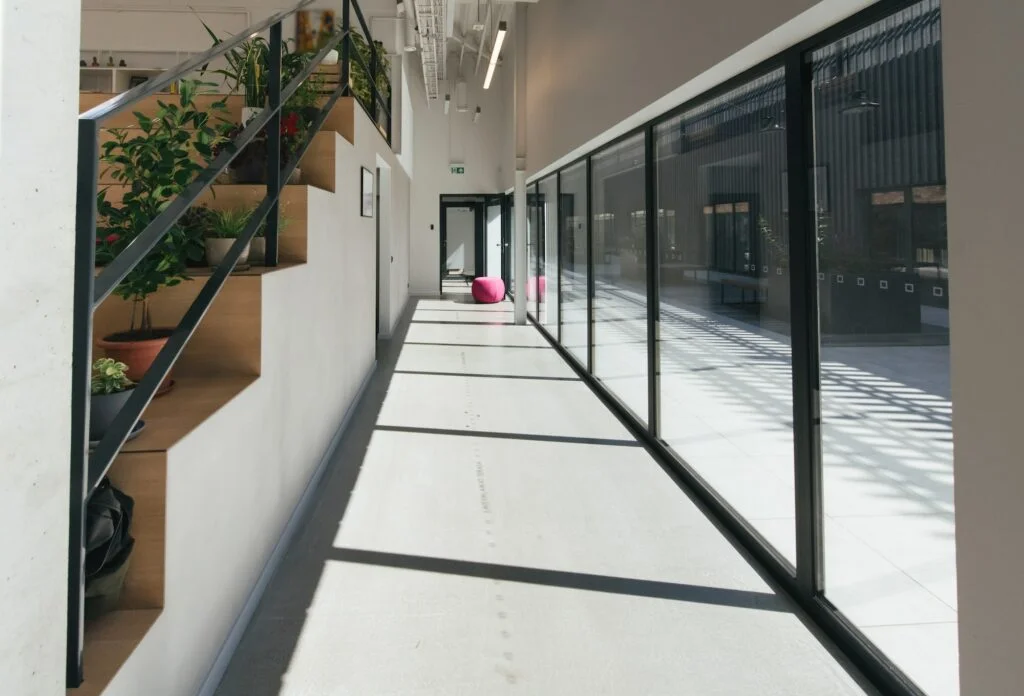 Hallway with windows in light office